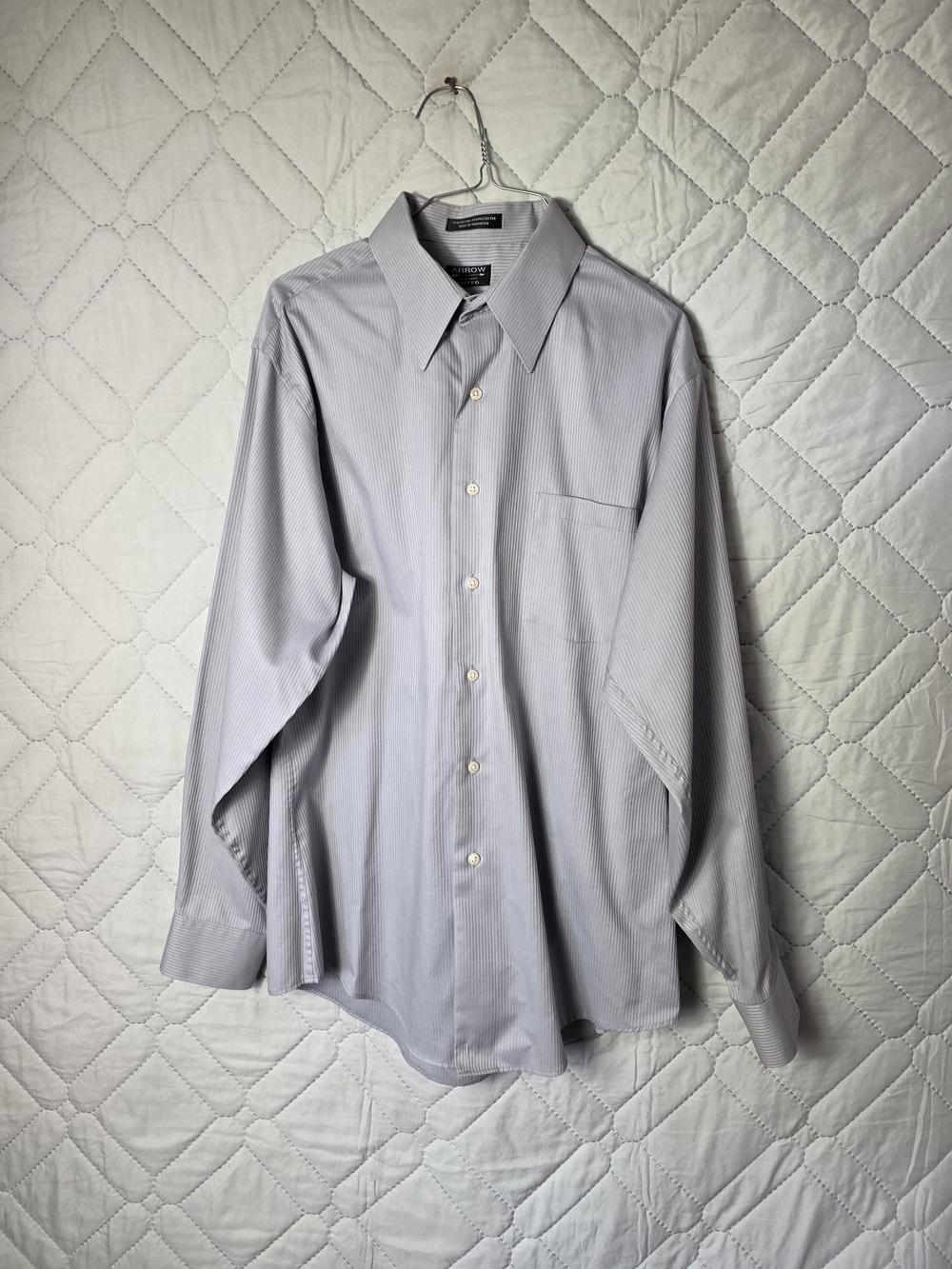 Arrow Men's Light Blue Pinstripe Dress Shirt Sz Large Gray Button Up